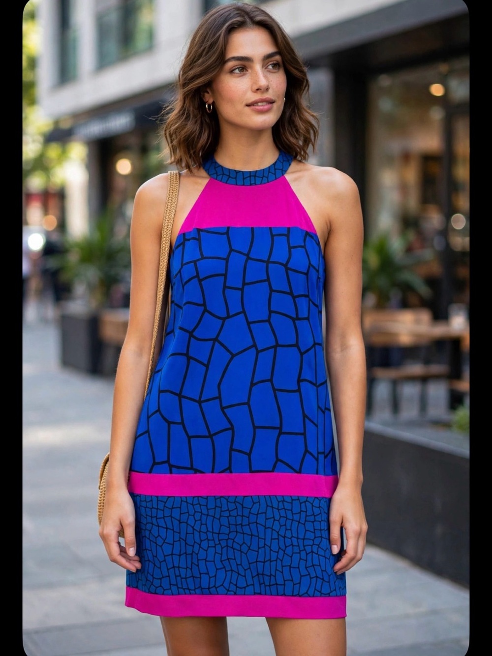 JayGodfrey Blue and Pink Halter Dress‎ Sz 2